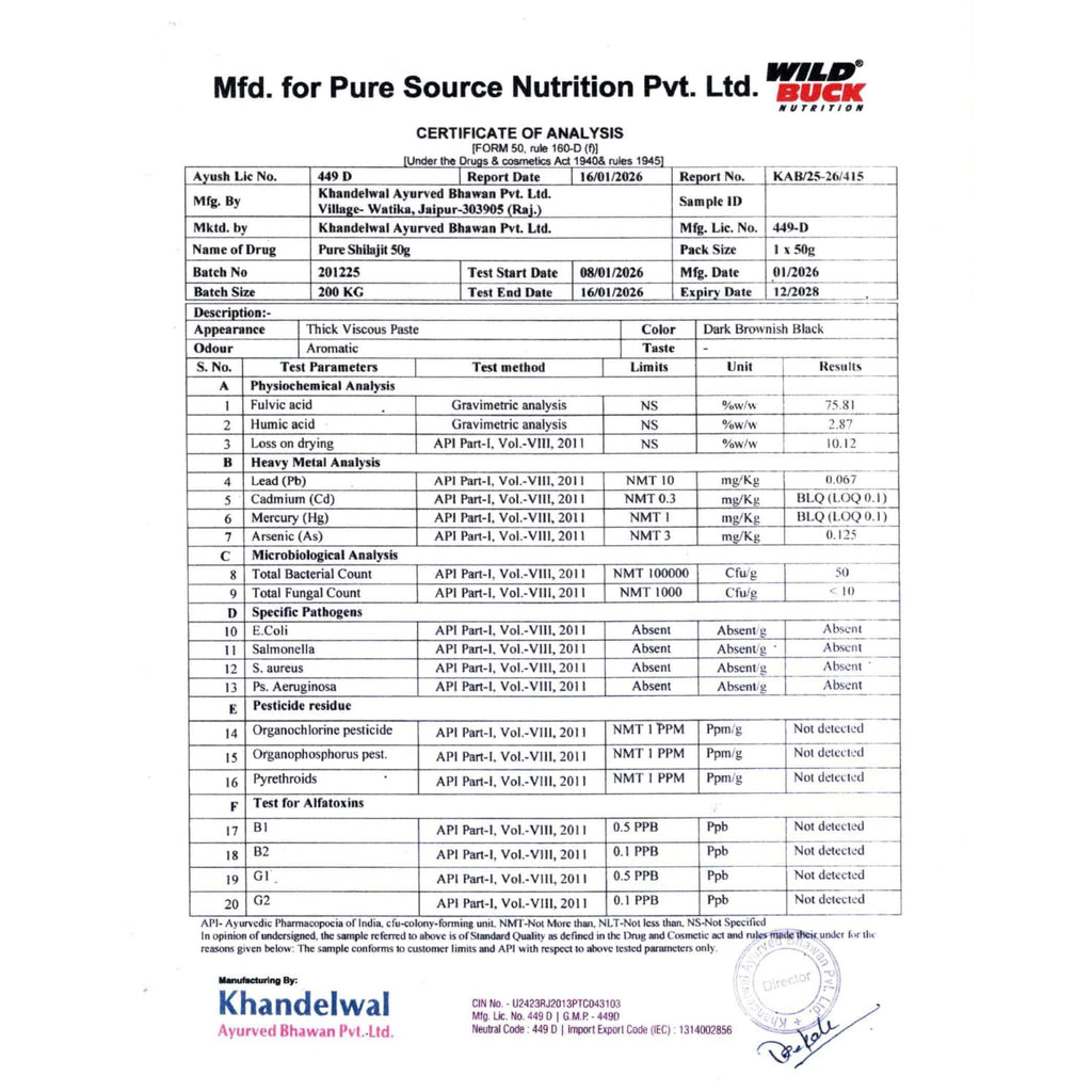 Wild Buck Nutrition Pure Himalayan Shilajit Resin 50g | 76%+ Fulvic Acid | Lab Tested & COA Verified | No Additives, No Preservatives | Authentic Ayurvedic Mineral Resin for Daily Wellness, Energy & Active Lifestyle Support