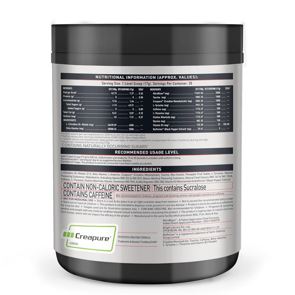 MuscleBlaze Pre Workout Wrathx Powder, Fruit Fury (20 Servings, 340g) | With Creapure, NitroBlaze & BioPerine