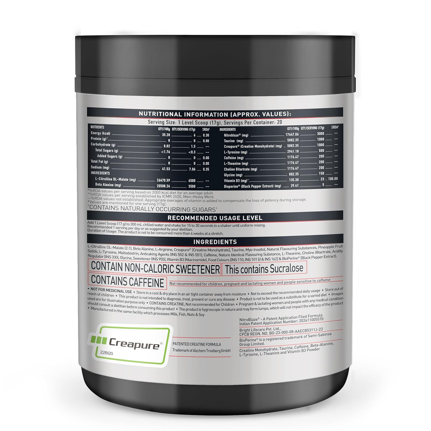 MuscleBlaze Pre Workout WrathX Powder, Mango Mayhem (20 Servings, 340g) | With Creapure, NitroBlaze & BioPerine