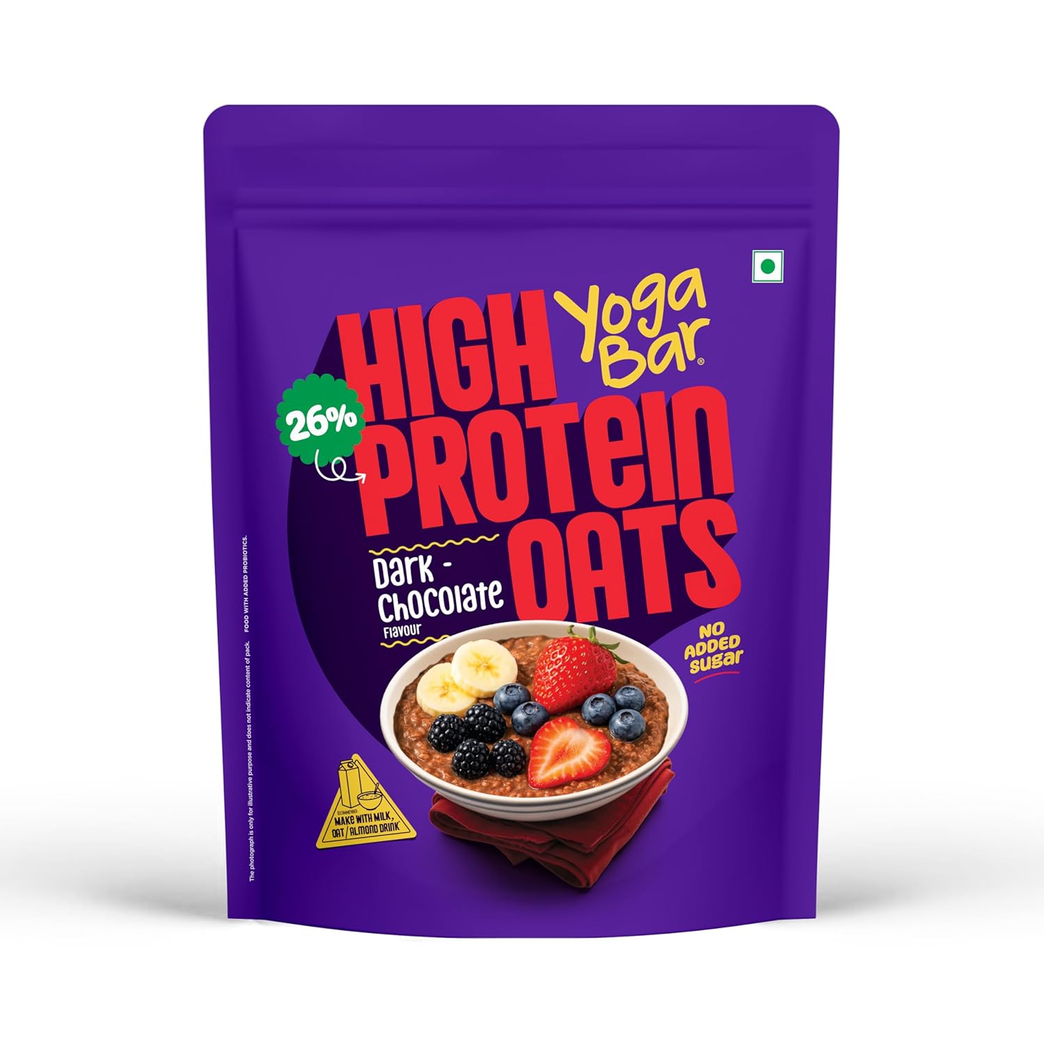 Yogabar 26g High Protein Oats 1kg , Dark Chocolate - Breakfast Cereal with Wholegrains, 26% Protein & No added sugar - Oats High Protein for Gym - Premium Protein Blend with Whey Protein Powder